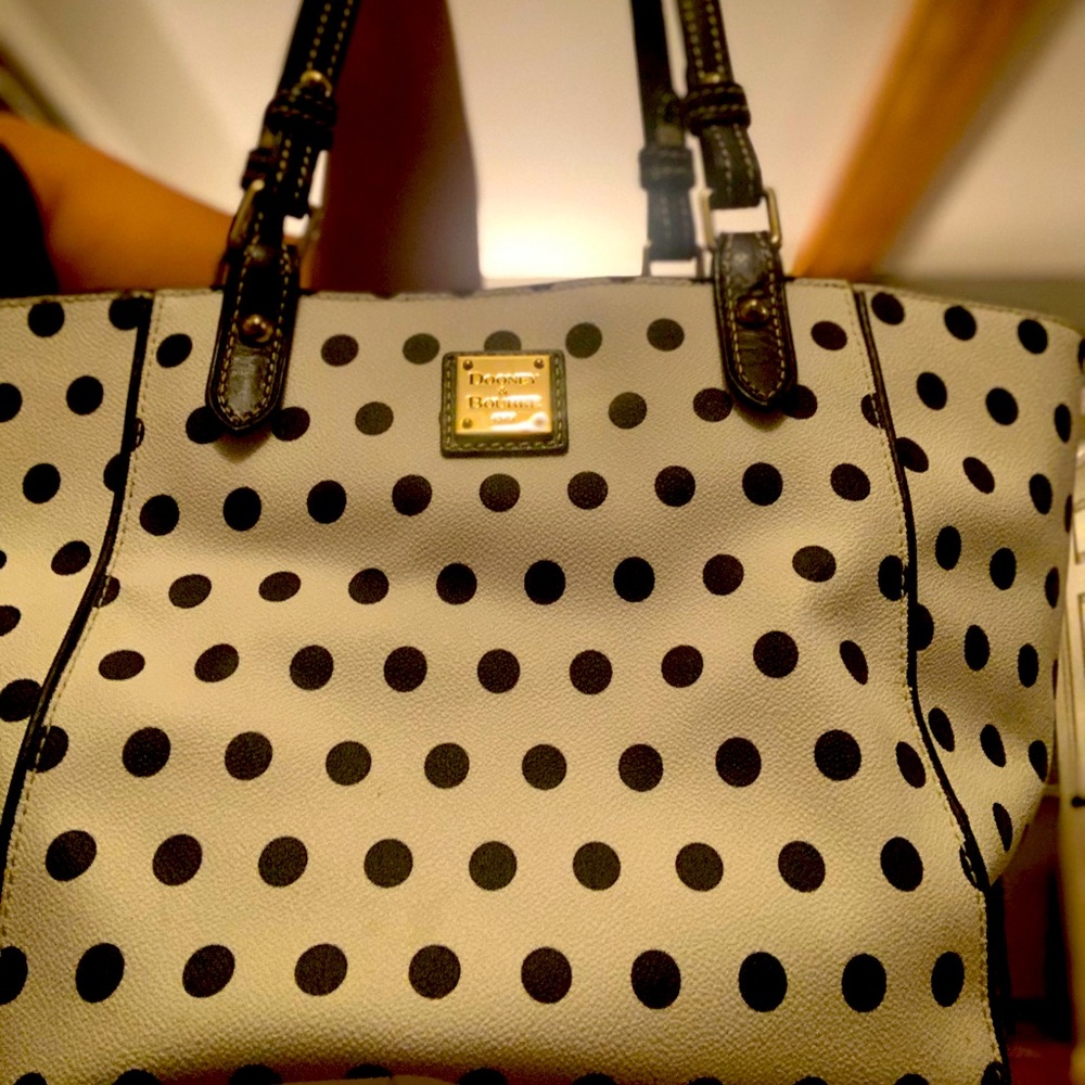 Dooney and Burke black polka dot purse and wallet